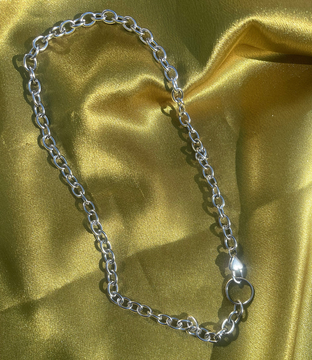 Steel Curb Chain Heart Necklace