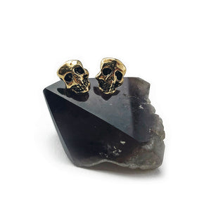 gold skull stud earrings, hellhound jewelry earrings