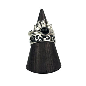 hellhound jewelry rings, onyx ring, cheetah stacker ring, hellfire ring, sterling silver rings, gemstone rings