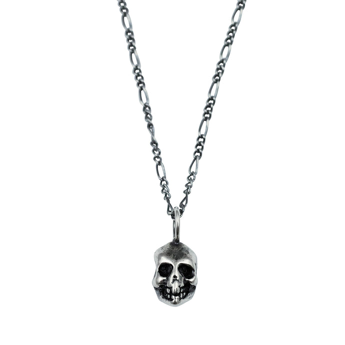 Small 3 dimensional skull sterling silver charm necklace by Hellhound Jewelry, skull necklace, charm necklace, sterling silver necklace.