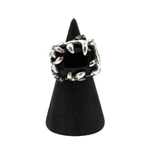 biker witch jewelry. chunky silver ring with emerald cut onyx goth jewelry