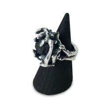 biker witch jewelry. chunky silver ring with emerald cut onyx goth jewelry, twig ring, sterling silver ring, black onyx ring, hellhound jewelry ring, bone ring, side angle of ring