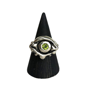 Sterling silver evil eye protection ring with peridot, peridot ring, sterling silver ring, dripping eye ring, evil eye ring, hellhound jewelry ring, faceted peridot ring, gemstone ring, gemstone jewelry, gemstone
