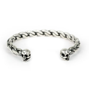 double headed skull cuff, skull bracelet, unisex skull cuff, unisex silver chain cuff