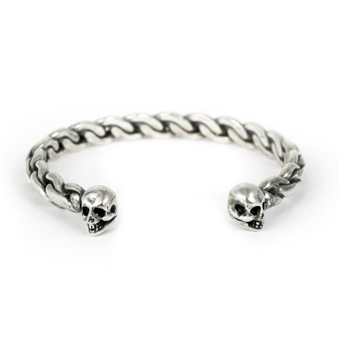 double headed skull cuff, skull bracelet, unisex skull cuff, unisex silver chain cuff, sterling silver, hellhound jewelry bracelet