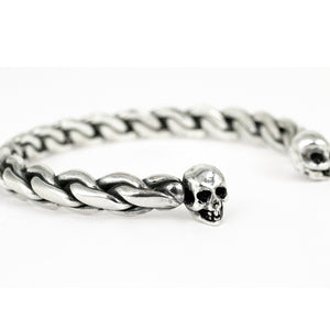 double headed skull cuff, skull bracelet, unisex skull cuff, unisex silver chain cuff, sterling silver, hellhound jewelry bracelet