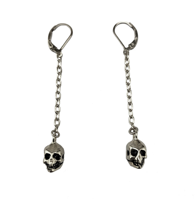 Silver Skull earrings, dangle earrings, sterling silver earrings, hellhound jewelry earrings, chain earring