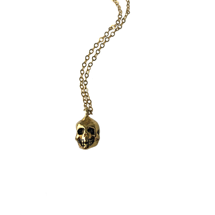 Gold skull charm necklace, hellhound jewelry necklace, gold necklace, skull necklace