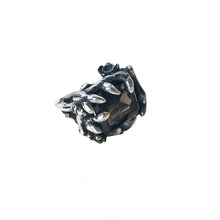 biker witch jewelry. chunky silver ring with emerald cut smokey quartz protection jewelry goth jewelry, sterling silver ring, thorn ring, bone ring, hellhound jewelry ring, lily ring