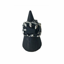 biker witch jewelry. chunky silver ring with emerald cut smokey quartz protection jewelry goth jewelry