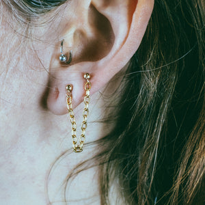 sterling silver chain earring, stud chain earring, silver earring, hellhound jewelry earring, chain earring in ear