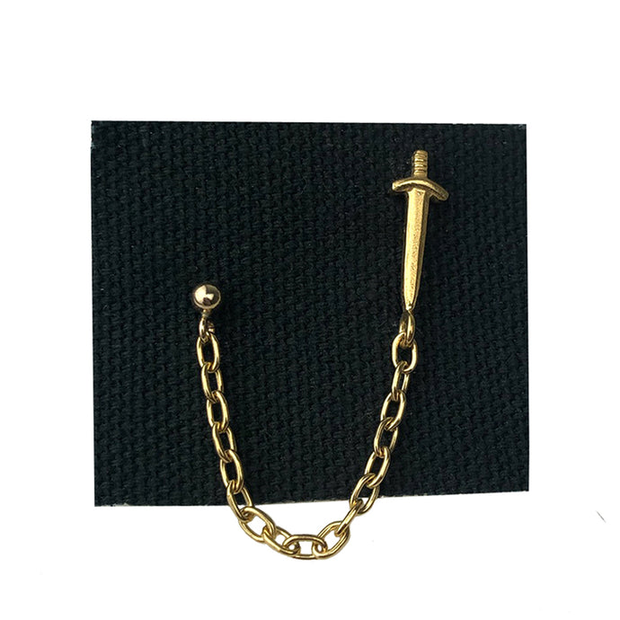 sword and chain earring stud, hellhound jewelry earring, gold earring, chain earring, double stud earring