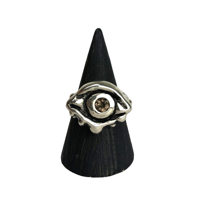 Sterling silver evil eye protection ring with smokey quartz, dripping eye ring, smokey quartz ring, hellhound jewelry ring, faceted smokey quartz ring, gemstone ring, gemstone jewelry, gemstone