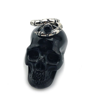 Serpent ring, sterling silver ring, onyx serpent ring, protection ring, hellhound jewelry ring, onyx serpent ring on black skull, gemstone ring, gemstone jewelry, gemstone, faceted onyx ring