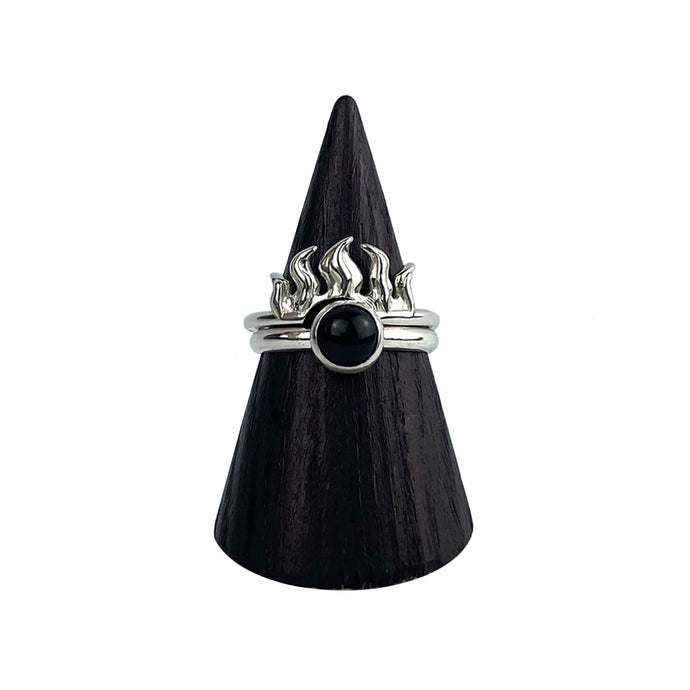 onyx stacker ring with hellfire stacker ring, gemstone jewelry, gemstone ring, hellhound jewelry ring, black ring, sterling silver ring