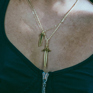 Hellhound jewelry necklace, gold necklace, railroad spike necklace, coffin nail necklace, charm necklace, gold necklace layered on model