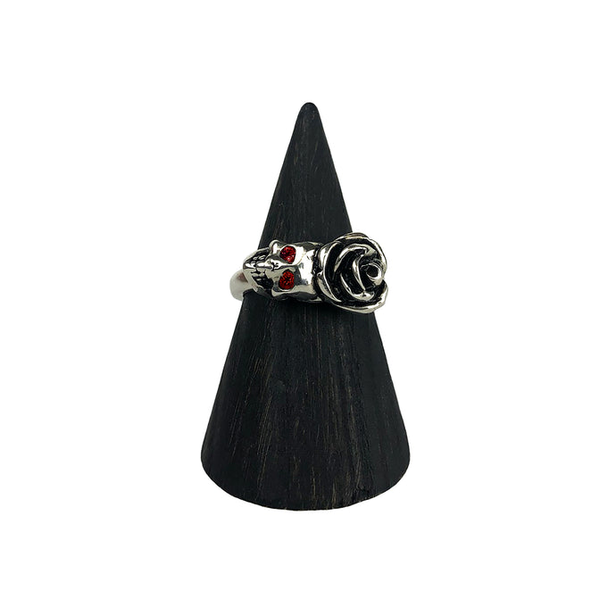 Rose queen ring with garnet eyes in skull, gemstone jewelry, gemstone, garnet ring, skull ring, rose ring, hellhound jewelry ring